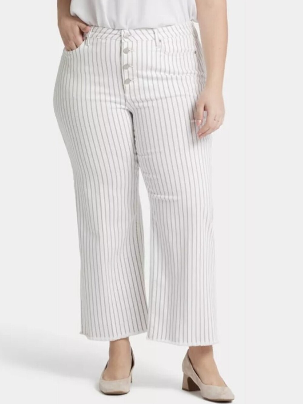 NYDJ Teresa Wide Leg "Beach Cruise Stripe" Raw Hem Ankle Jeans - Size 16